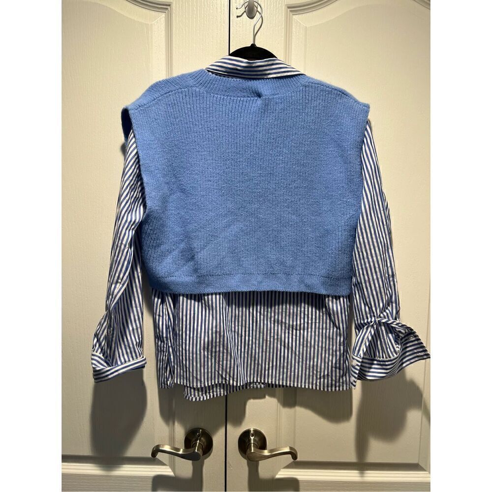 combo shirt featuring a basic collar, long sleeves, and sweater vest size S - Picture 3 of 5